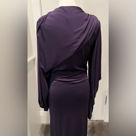 NWT - Alexander McQueen Jersey Draped Long-Sleeve Slit Gown - Amethyst - Picture 8 of 10